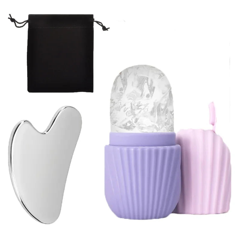 Ice Face Roller & Gua Sha Set – De-Puff, Sculpt & Refresh