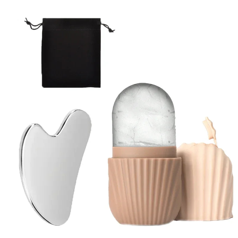 Ice Face Roller & Gua Sha Set – De-Puff, Sculpt & Refresh