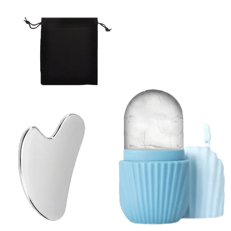Ice Face Roller & Gua Sha Set – De-Puff, Sculpt & Refresh